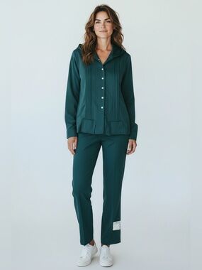 NWT JcPenney 1970’s Vintage 2 pc Pant Suit, Green Petite small/ medium